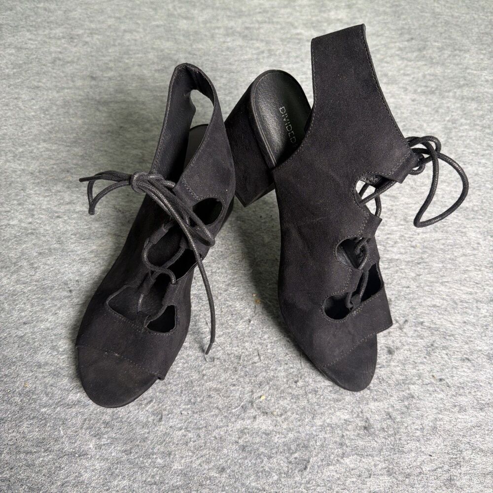 H&M Divided Sandals Womens Staley Lace Up Block Heels Black - Size US 8 EU 41